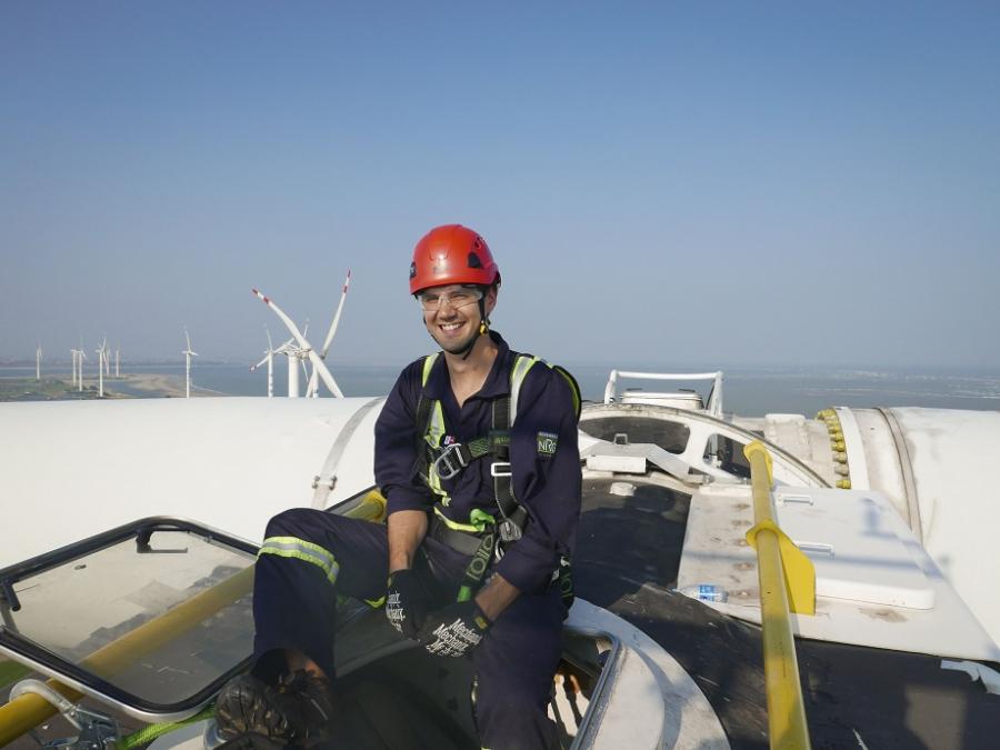 Dave on top of a Ming Yang wind turbine.