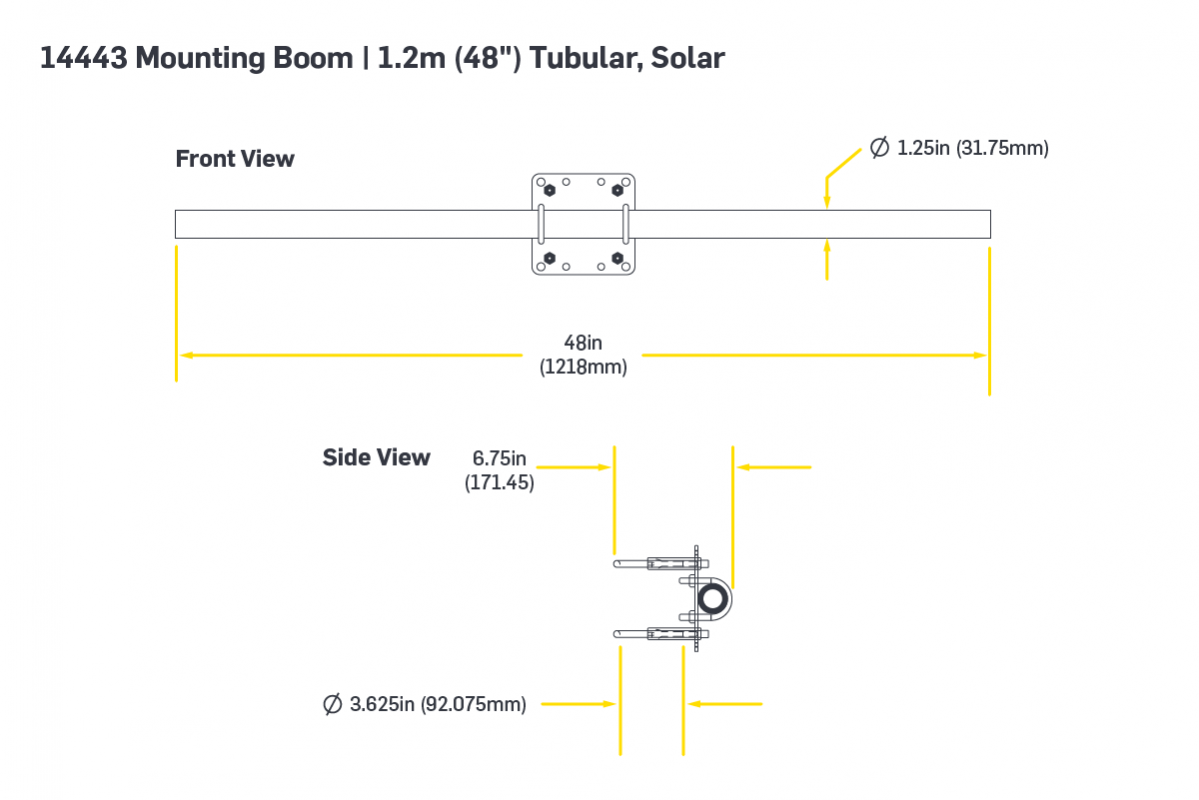 Mounting Boom | 1.2M (48") Tubular, Solar