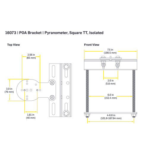 View Support Resources for POA Bracket | Pyranometer, Square TT + Round TT, Isolated